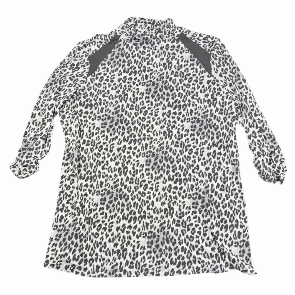 Susan Graver Weekend LP Long Sleeve Pullover Mock Turtle Neck Leopard‎ Print 1X